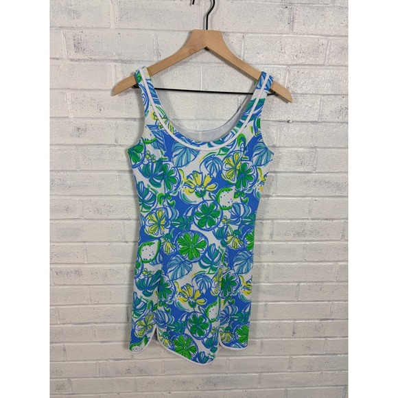 Lilly Pulitzer Dresses & Skirts - Lilly Pulitzer Tank Dress Womens XS Blue Green Citrus Floral Tropical Resort